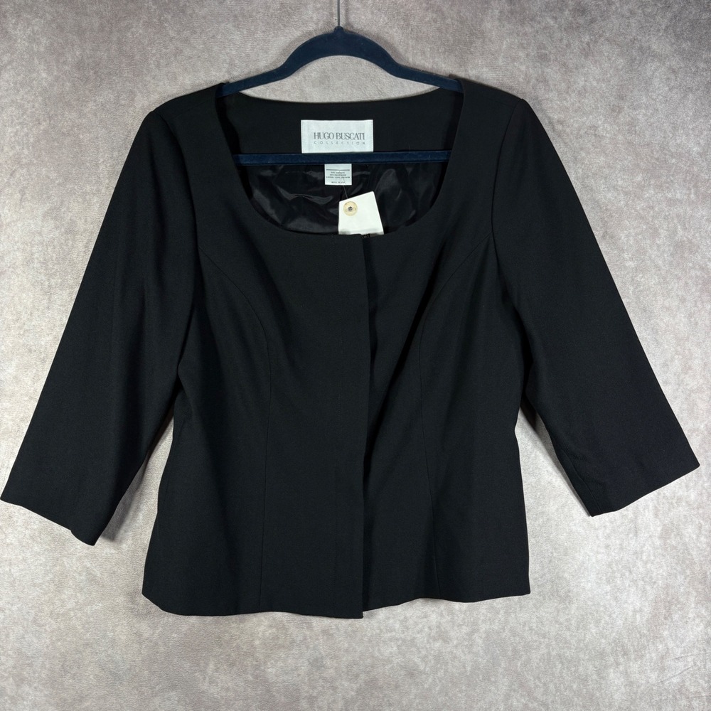 Hugo Buscati Blazer Women Black Scoop‎ Neck 3/4 Sleeve Professional Evening USA